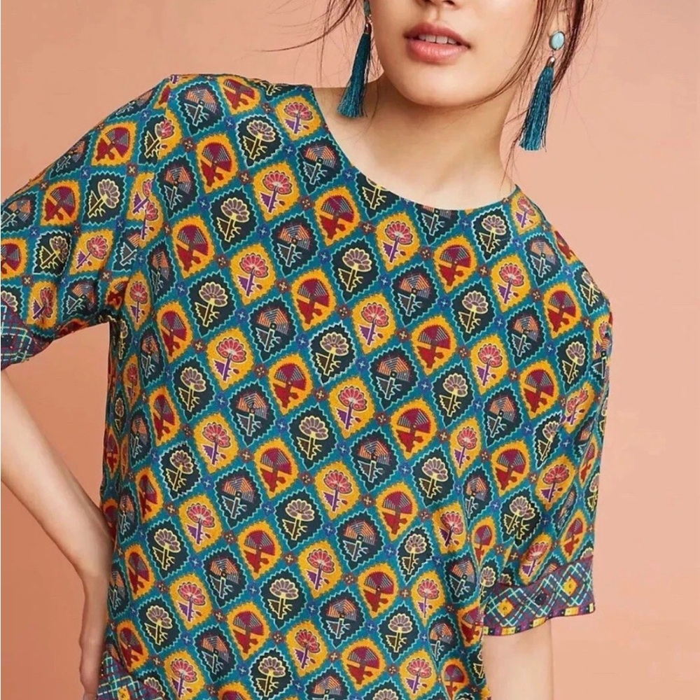 Tanvi Kedia Anthropologie Colorful 100%Silk Beaded Boho Blouse XS - Picture 2 of 7